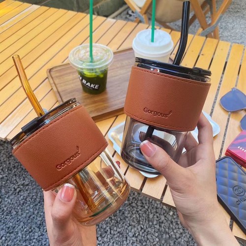Leather-wrapped glass tumbler
